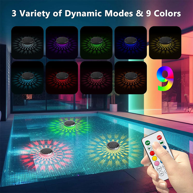 BowLift | 2 PCS - Timer Function Solar-Powered Pool Light with 3 Brightness Levels & 9 Colors