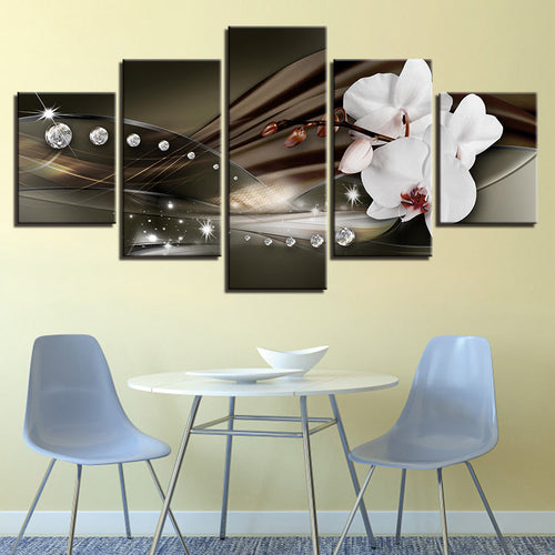 White Orchids And Brilliant Crystals 5 Piece - Canvas Wall Art Painting | Bowlift