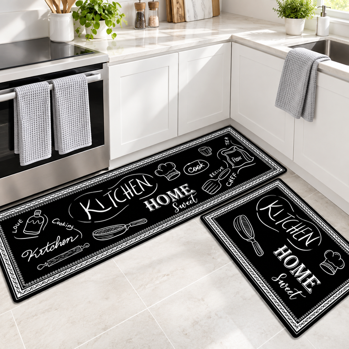 Anti-Fatigue Memory Foam Kitchen Runner and Square Mat Set with Non-Slip Backing Bowlift
