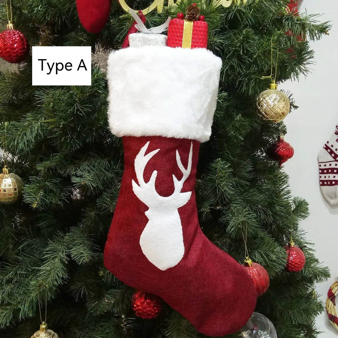 BowLift | Christmas Stockings Gift Bag Red Hemp Elk Embroidery Christmas Stockings Gift Pendant