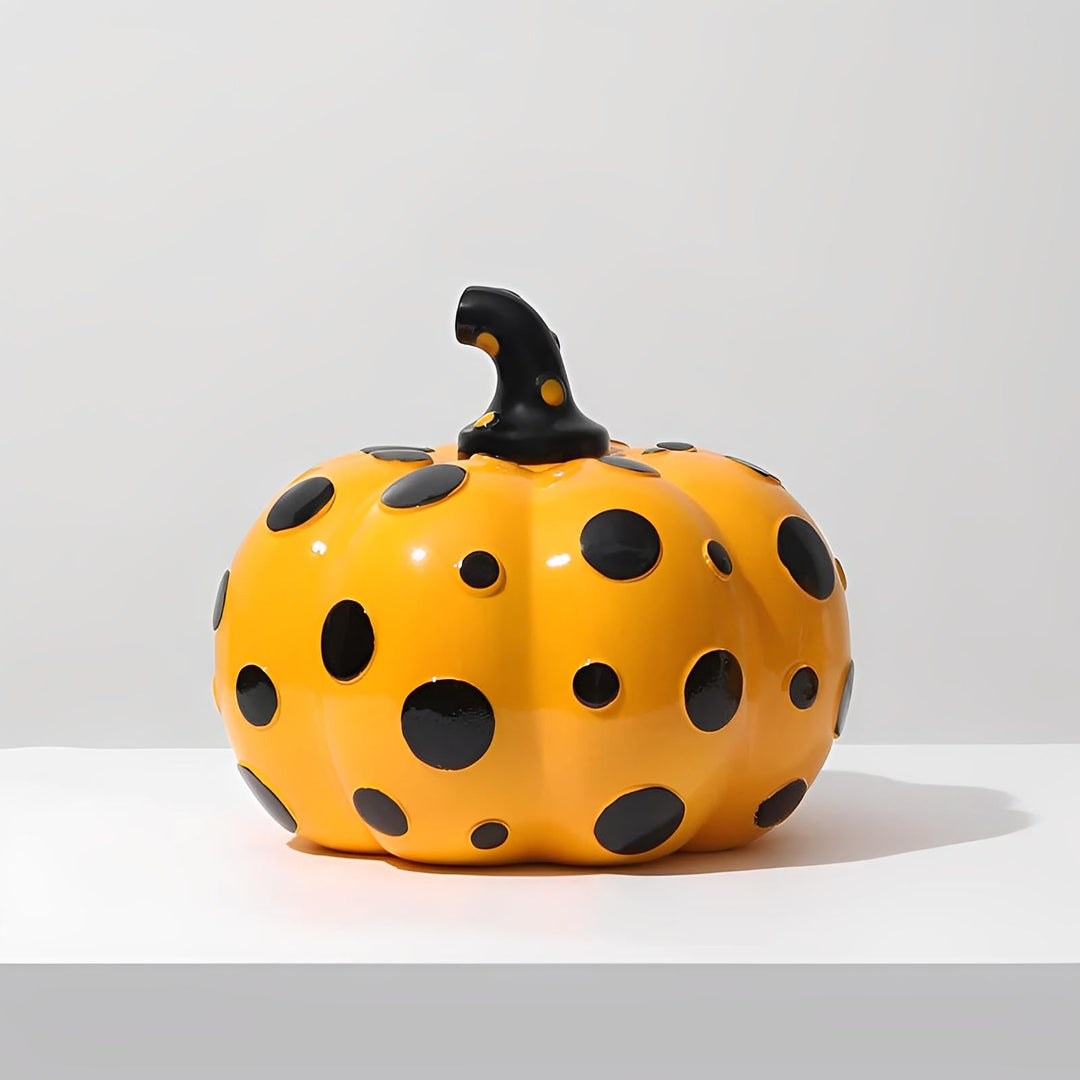 BowLift | Polka Dot Resin Pumpkin Decor | Glossy Fall Ornament Set | Durable Sculpted Finish | PumpkinCharm