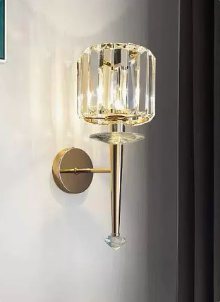 BowLift | 1 Bulb Cylindrical Wall Light Modernist Style Clear Glass Wall Light Sconce with Crystal Decoration in Chrome Finish