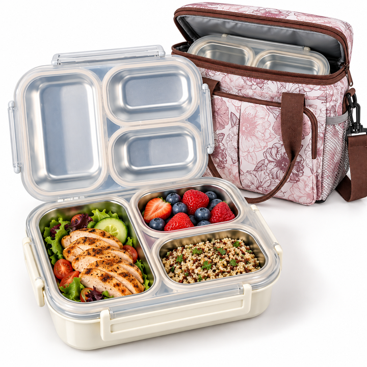 Three-Compartment Stainless Steel Bento Lunchbox Bowlift