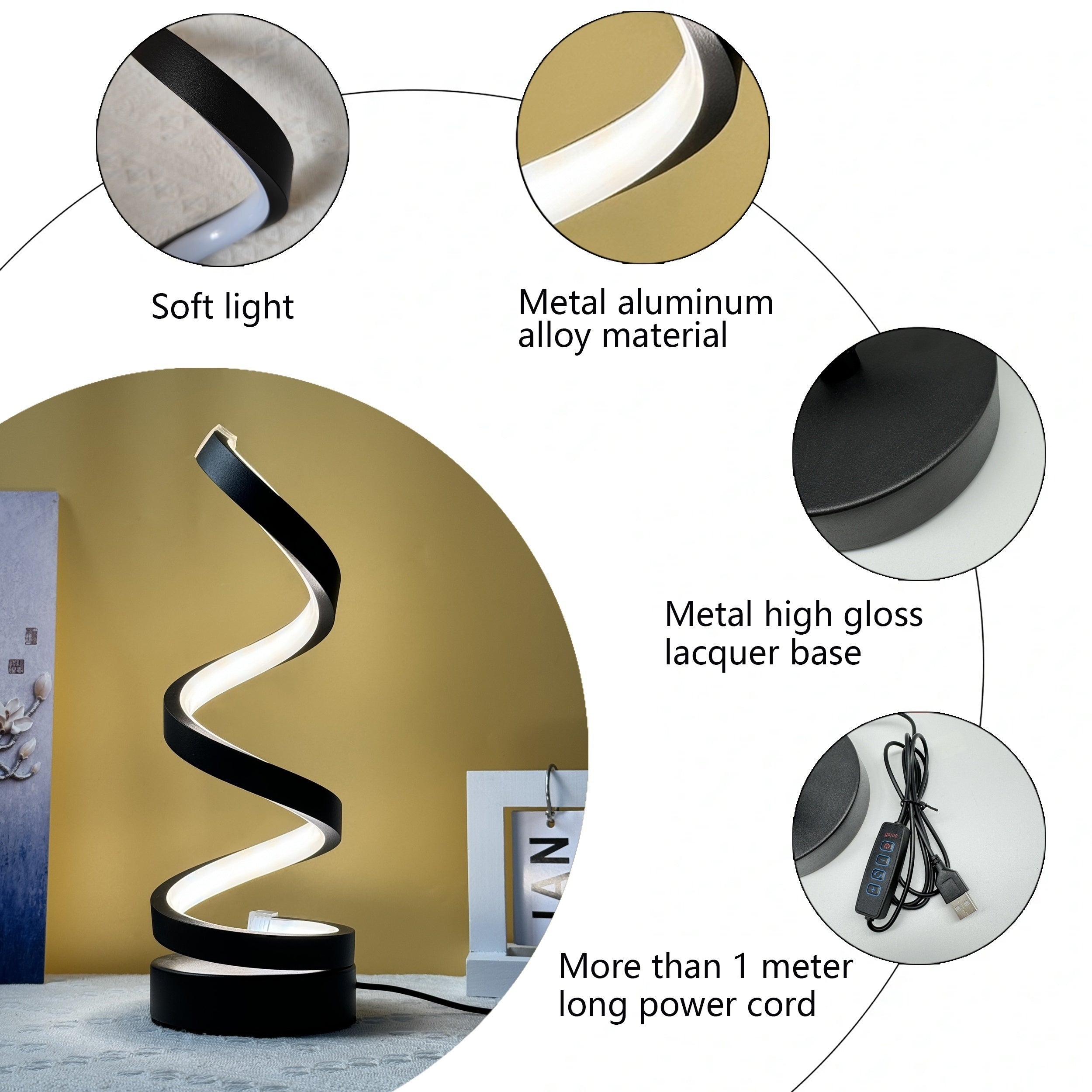 BowLift | Modern Spiral Table Lamp – Creative LED Desk Lamp with Gentle Warm Light, Perfect for Bedroom, Living Room, and Study Decor