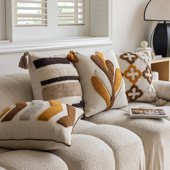 BowLift | Nordic Retro Tufted Cushion Cover – 45x45cm Yellow Brown Decorative Pillow