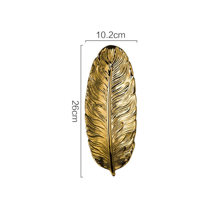 BowLift | Nordic Light Luxury Style on Golden Feather Plate Retro Jewelry Plate Storage Plate Snack Plate Home Decor