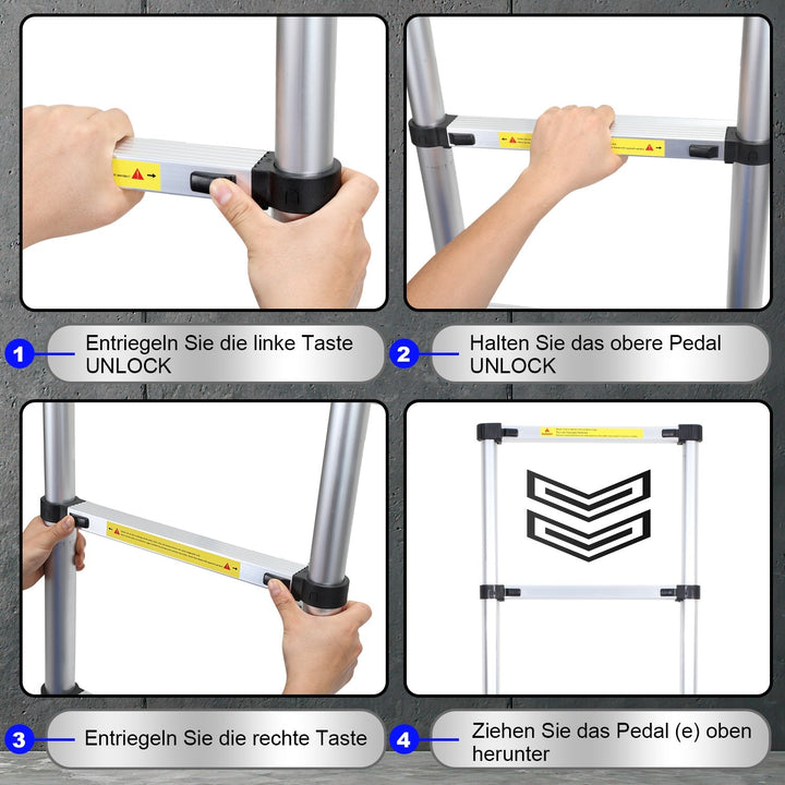 Telescopic Ladder Aluminum Load capacity up to 150kg 2.6m-5m | Bowlift