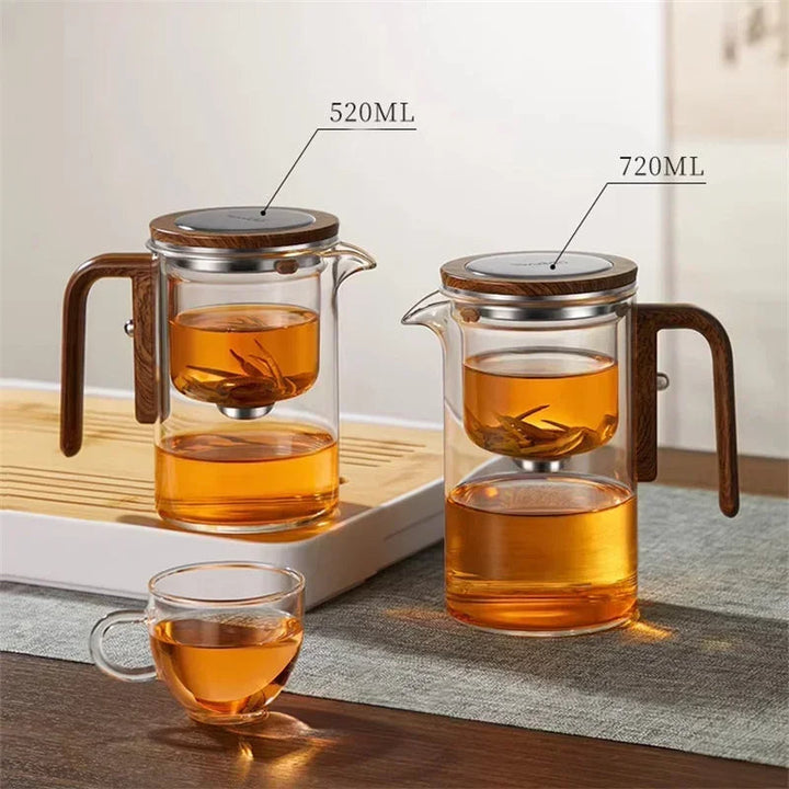 BowLift | Glass Tea Brewer with Filter | Borosilicate Glass | Wooden Handle | 520ml / 720ml