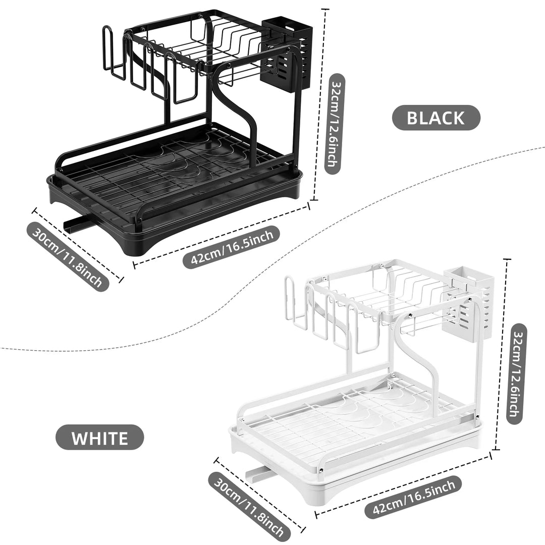 2Tier Metal Dish Drying Drainer Rack With Drainboard Kitchen Counter | Bowlift