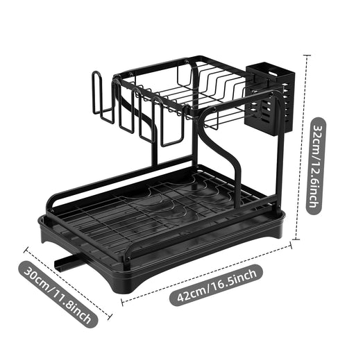 2Tier Metal Dish Drying Drainer Rack With Drainboard Kitchen Counter | Bowlift