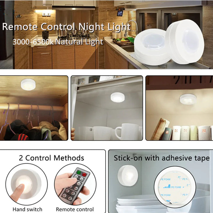 3 Pcs Wireless LED Lights Closet Lights with Remote Control Bowlift