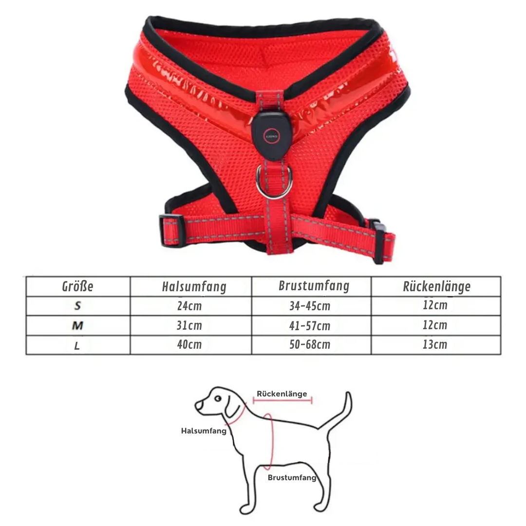 LED Dog Harness USB rechargeable & adjustable Bowlift