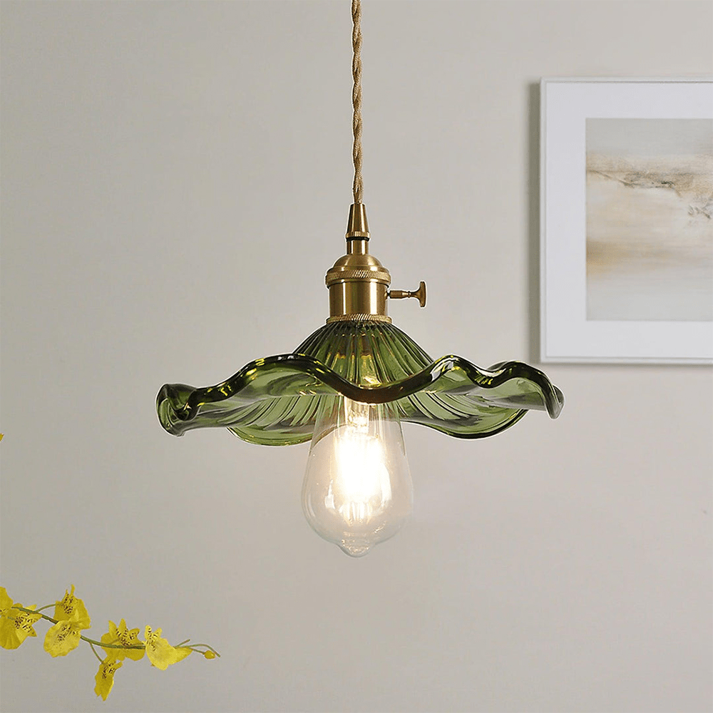 BowLift | Elegant Hibiscus Flower Pendant Light – Glass & Brass Hanging Lamp