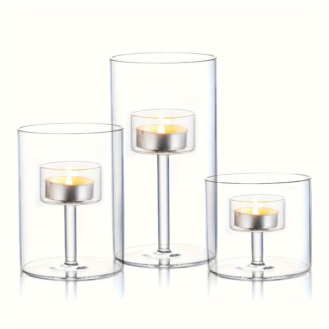 BowLift | PureLight - Trio of Transparent Candle Holders for Elegant Tables