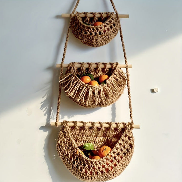 BowLift | BohoHaven - Woven Wall Basket with 6 Hooks