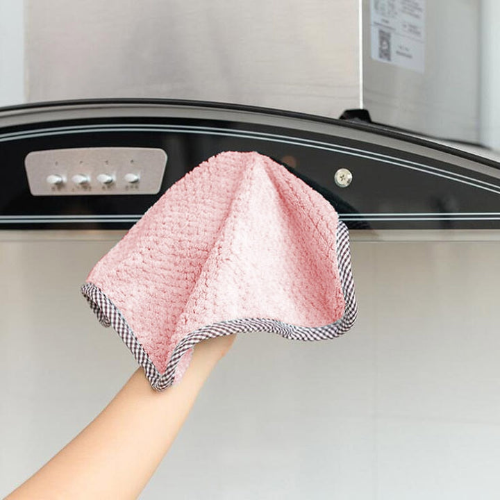 3 Pack Pink Hanging Coral Fleece Lint-Free Absorbent Cloth Dishcloth | Bowlift