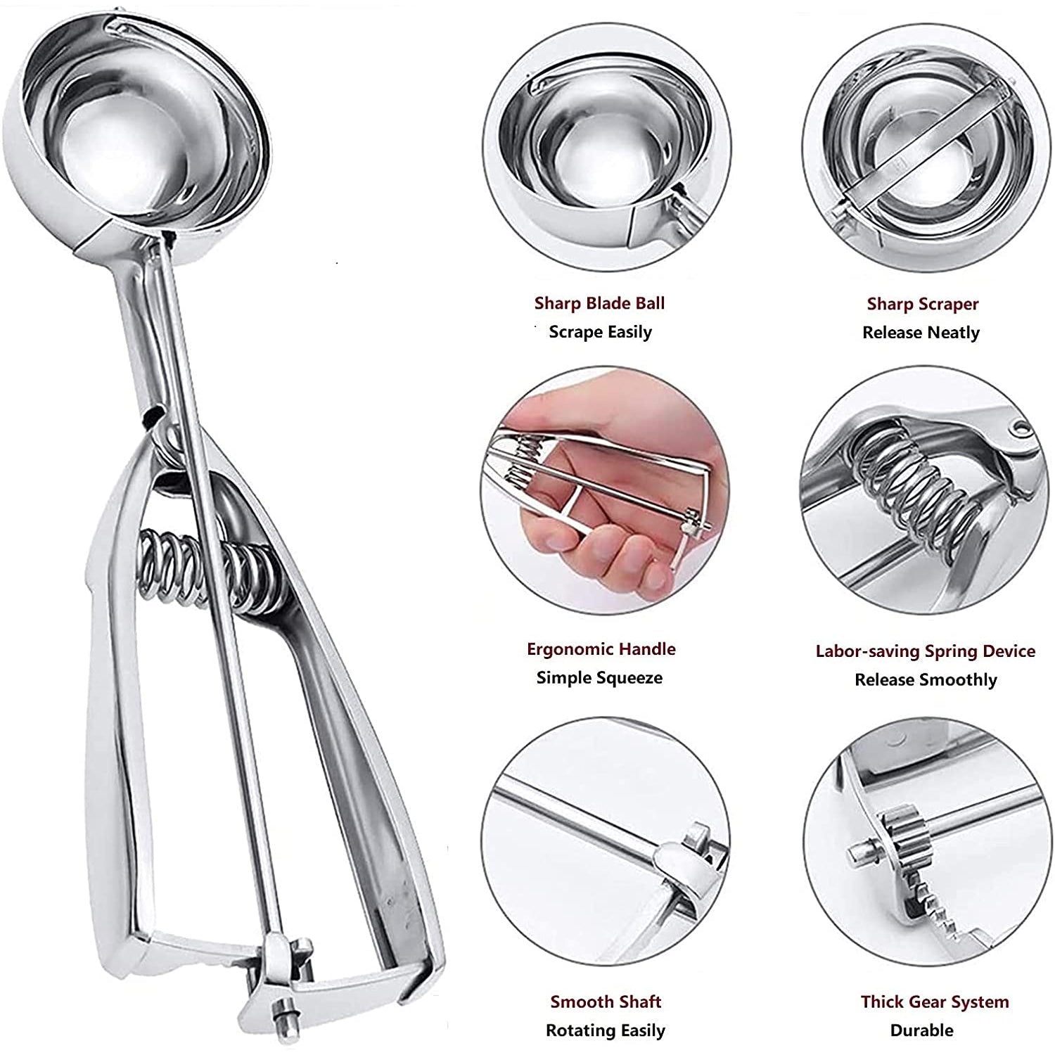 BowLift | 3-Piece Set: Stainless Steel Cookie Scooper with Trigger