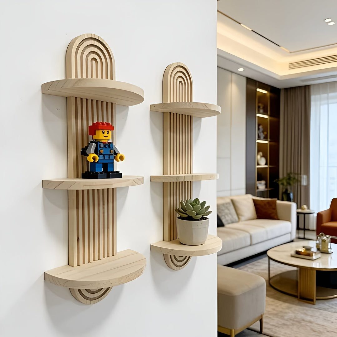 Boho Wall Shelf Made of Solid Wood – Multi-Tier and Space-Saving | For Living Room, Bedroom, and Hallway | Bowlift