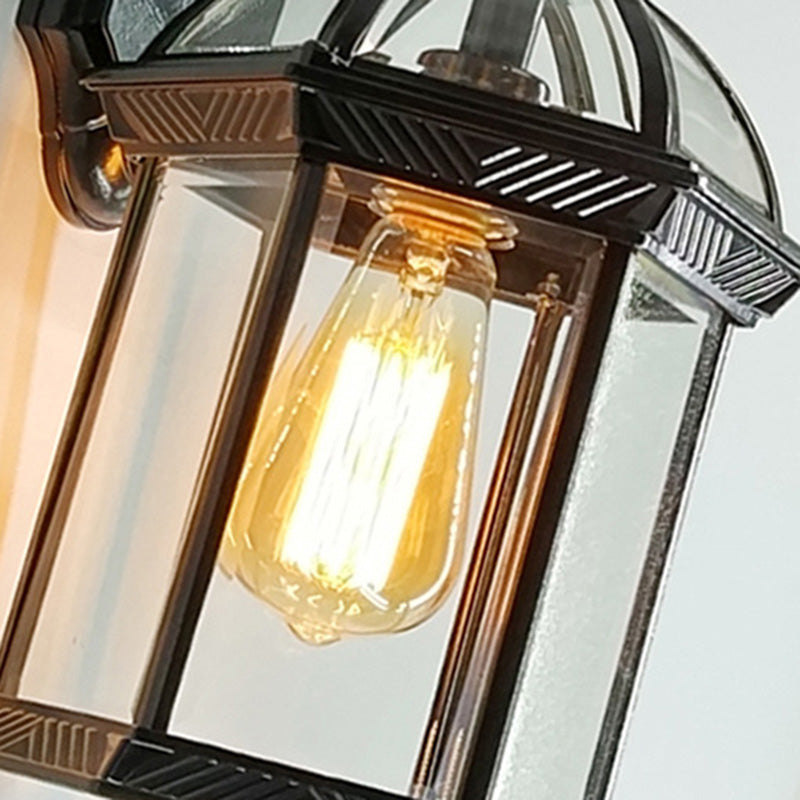 Traditional European Waterproof Aluminum Glass Hexagonal Prism 1-Light Wall Sconce Lamp For Garden | Bowlift