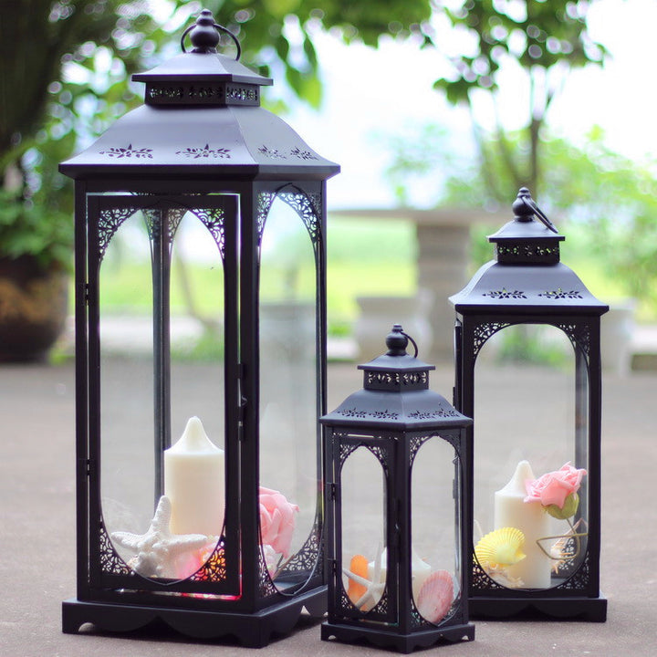 Antique-Style Metal and Glass Lantern Trio with Hinged Door and Carry Ring Bowlift