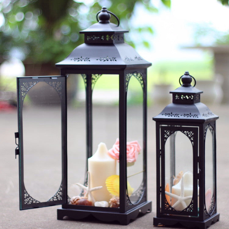 Antique-Style Metal and Glass Lantern Trio with Hinged Door and Carry Ring Bowlift