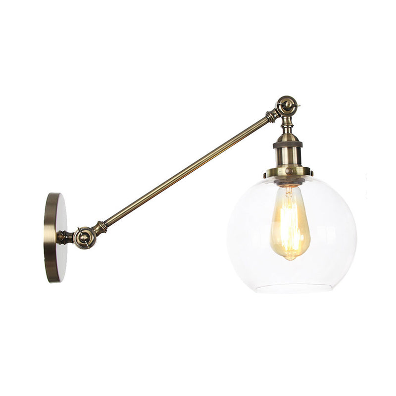 BowLift | Clear Glass Globe Wall Lighting Country House 1 Light Living Room Fixture in Black/ Brass/ Bronze with Arm, 8"/12" L