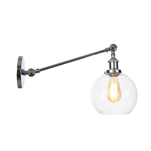 BowLift | Clear Glass Globe Wall Lighting Country House 1 Light Living Room Fixture in Black/ Brass/ Bronze with Arm, 8
