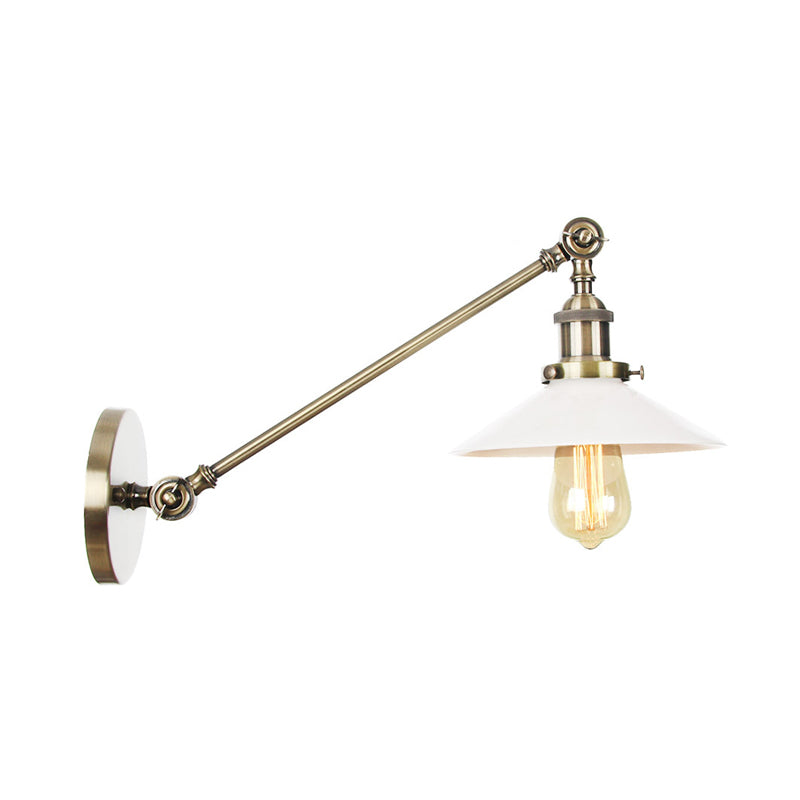 BowLift | Industrial Conical Wall Lamp 1 Light Opal Glass Wall Lamp in Black/Copper/Brass with Arm, 8"/12" L