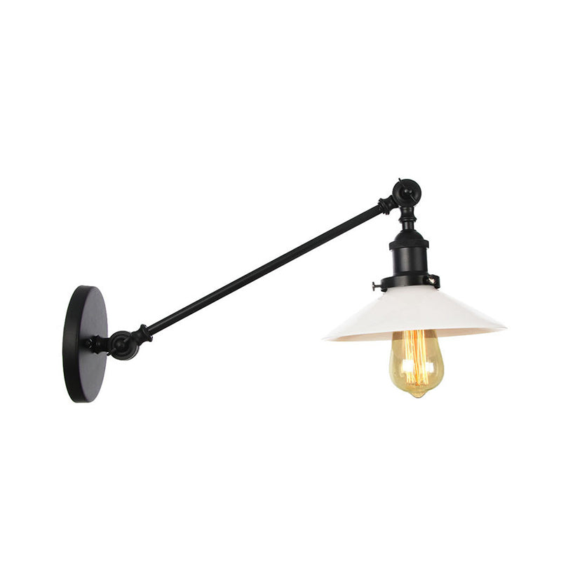 BowLift | Industrial Conical Wall Lamp 1 Light Opal Glass Wall Lamp in Black/Copper/Brass with Arm, 8"/12" L