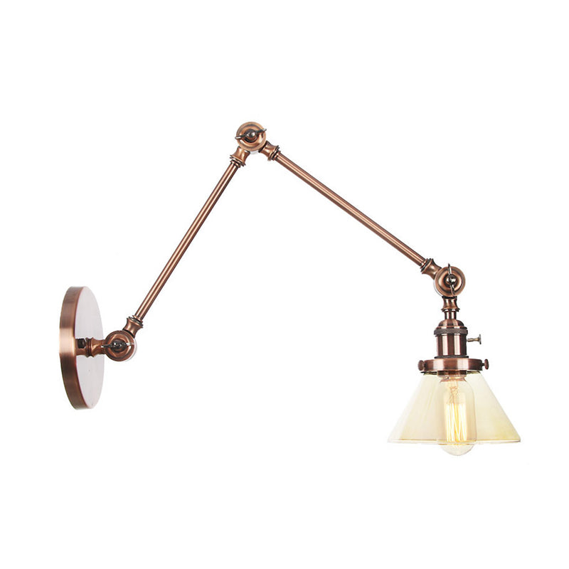 BowLift | 1 Light Wall Lamp Industrial Cone Clear/Amber Glass Wall Lamp in Black/Bronze/Brass with Adjustable Arm, 8“+8"/8"+8"+8" Long
