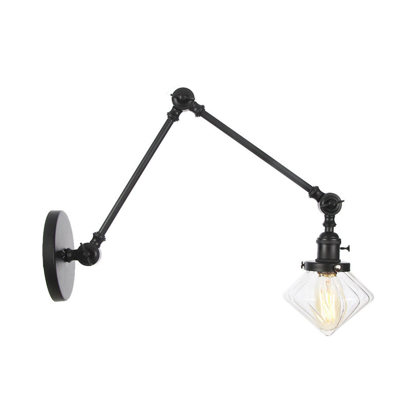 BowLift | 1 Light Dining Room Wall Lamp Vintage Black/Bronze/Brass Wall Mounted Lamp with Diamond Clear/Amber Glass Shade, 8"+8"/8"+8"+8" L Adjustable Arm