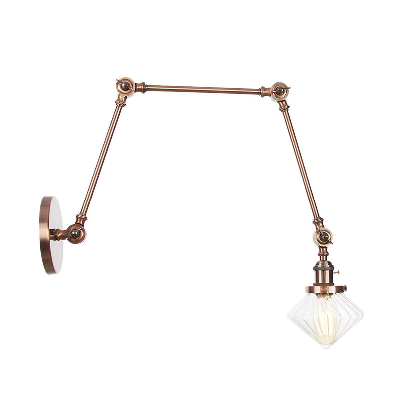 BowLift | 1 Light Dining Room Wall Lamp Vintage Black/Bronze/Brass Wall Mounted Lamp with Diamond Clear/Amber Glass Shade, 8"+8"/8"+8"+8" L Adjustable Arm