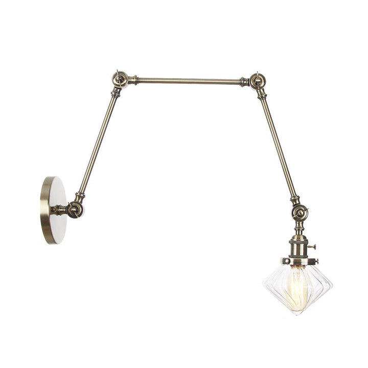 BowLift | 1 Light Dining Room Wall Lamp Vintage Black/Bronze/Brass Wall Mounted Lamp with Diamond Clear/Amber Glass Shade, 8"+8"/8"+8"+8" L Adjustable Arm
