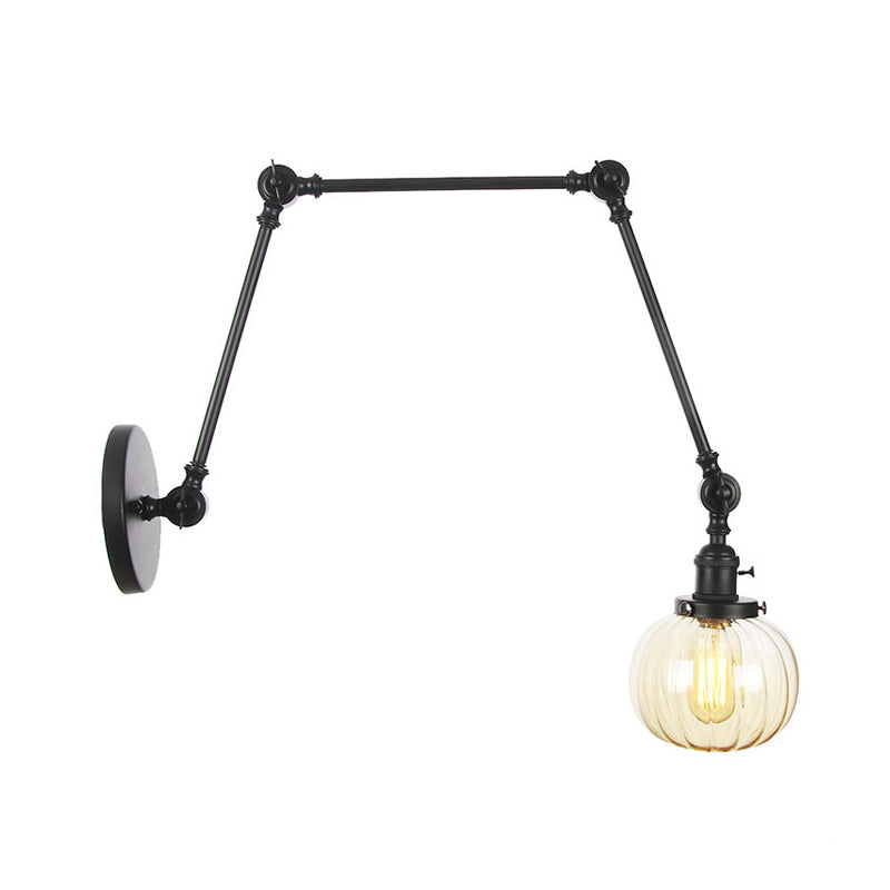 BowLift | Globe Clear/Amber Glass Wall Mounted Lighting Vintage 1 Light Indoor Sconces in Brass/Chrome/Black with Adjustable Arm, 8"+8"/8"+8"+8" L