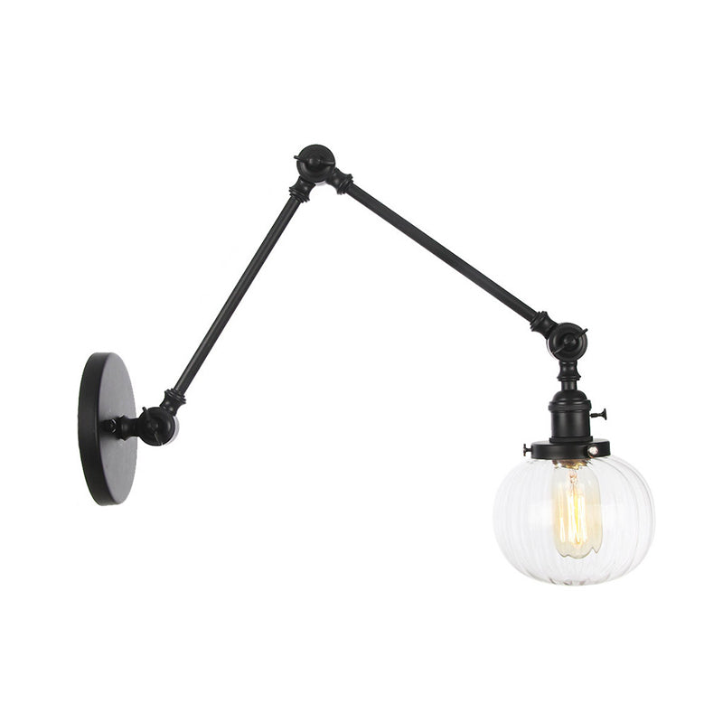 BowLift | Globe Clear/Amber Glass Wall Mounted Lighting Vintage 1 Light Indoor Sconces in Brass/Chrome/Black with Adjustable Arm, 8"+8"/8"+8"+8" L