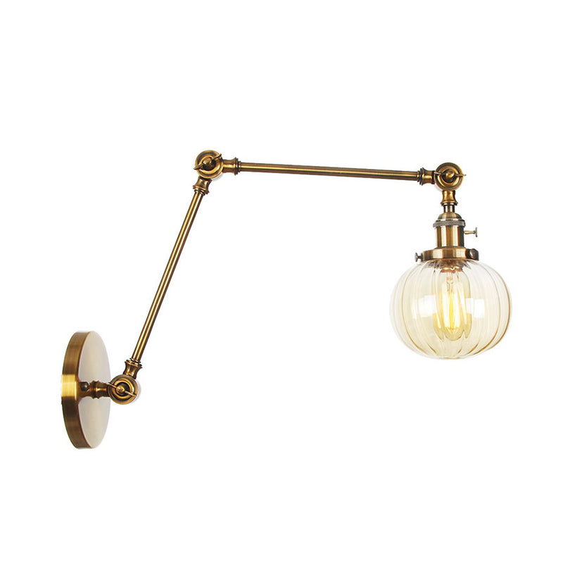 BowLift | Globe Clear/Amber Glass Wall Mounted Lighting Vintage 1 Light Indoor Sconces in Brass/Chrome/Black with Adjustable Arm, 8"+8"/8"+8"+8" L