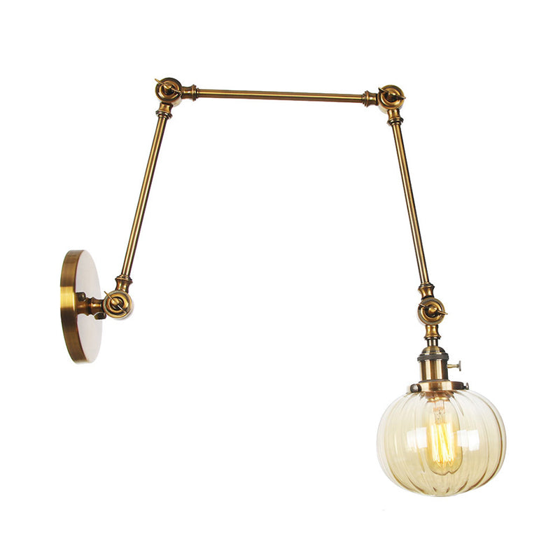 BowLift | Globe Clear/Amber Glass Wall Mounted Lighting Vintage 1 Light Indoor Sconces in Brass/Chrome/Black with Adjustable Arm, 8"+8"/8"+8"+8" L