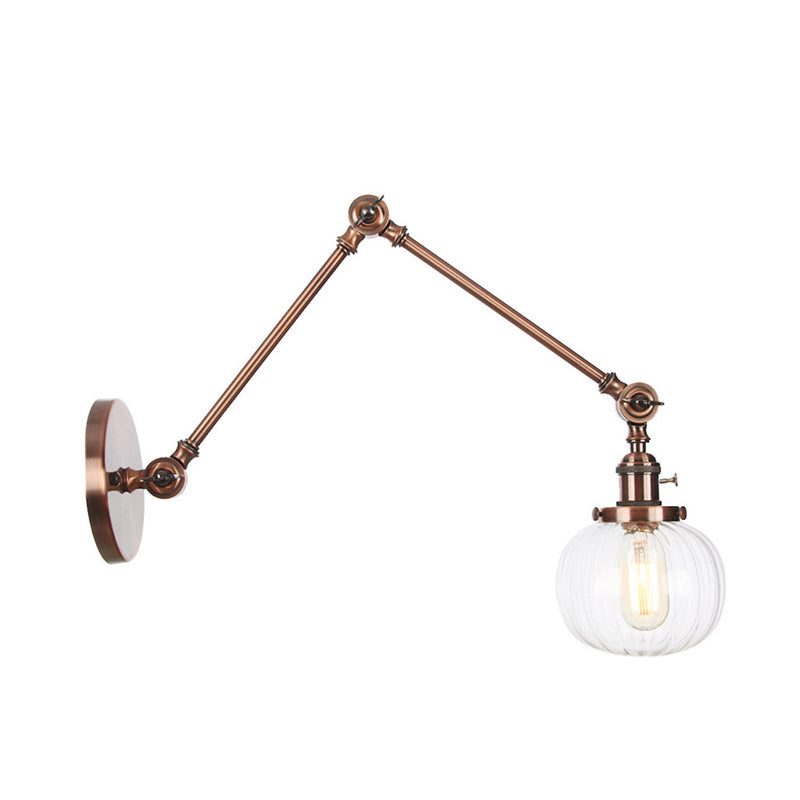 BowLift | Globe Clear/Amber Glass Wall Mounted Lighting Vintage 1 Light Indoor Sconces in Brass/Chrome/Black with Adjustable Arm, 8"+8"/8"+8"+8" L