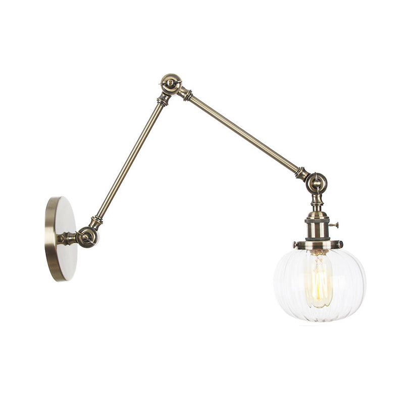 BowLift | Globe Clear/Amber Glass Wall Mounted Lighting Vintage 1 Light Indoor Sconces in Brass/Chrome/Black with Adjustable Arm, 8"+8"/8"+8"+8" L