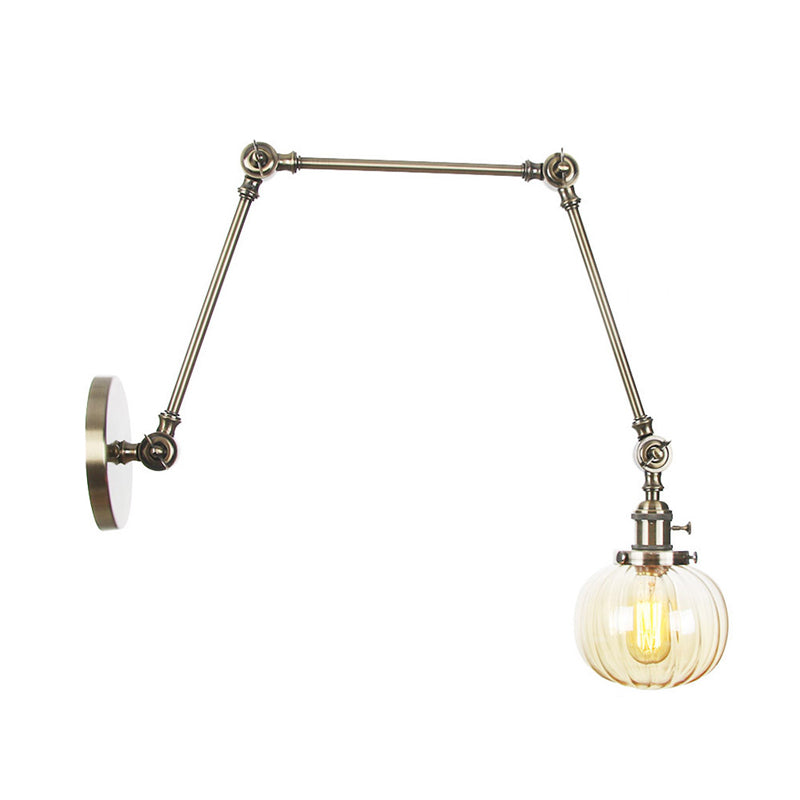 BowLift | Globe Clear/Amber Glass Wall Mounted Lighting Vintage 1 Light Indoor Sconces in Brass/Chrome/Black with Adjustable Arm, 8"+8"/8"+8"+8" L