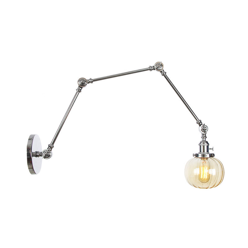 BowLift | Globe Clear/Amber Glass Wall Mounted Lighting Vintage 1 Light Indoor Sconces in Brass/Chrome/Black with Adjustable Arm, 8"+8"/8"+8"+8" L
