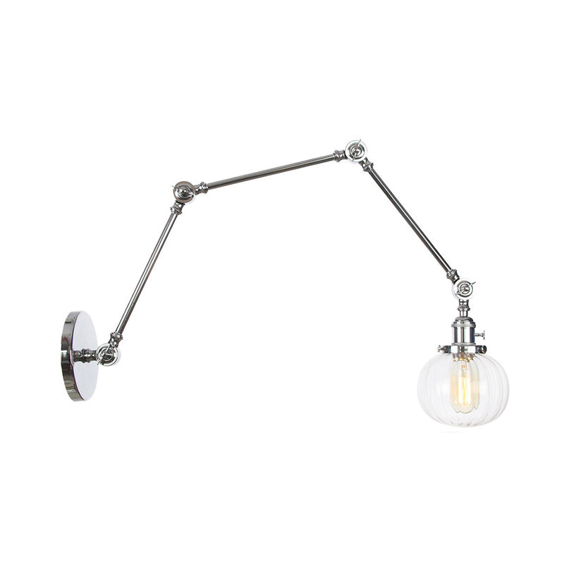 BowLift | Globe Clear/Amber Glass Wall Mounted Lighting Vintage 1 Light Indoor Sconces in Brass/Chrome/Black with Adjustable Arm, 8"+8"/8"+8"+8" L