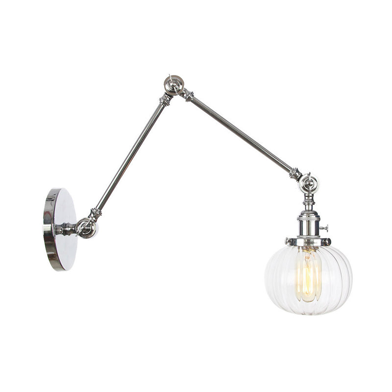 BowLift | Globe Clear/Amber Glass Wall Mounted Lighting Vintage 1 Light Indoor Sconces in Brass/Chrome/Black with Adjustable Arm, 8"+8"/8"+8"+8" L