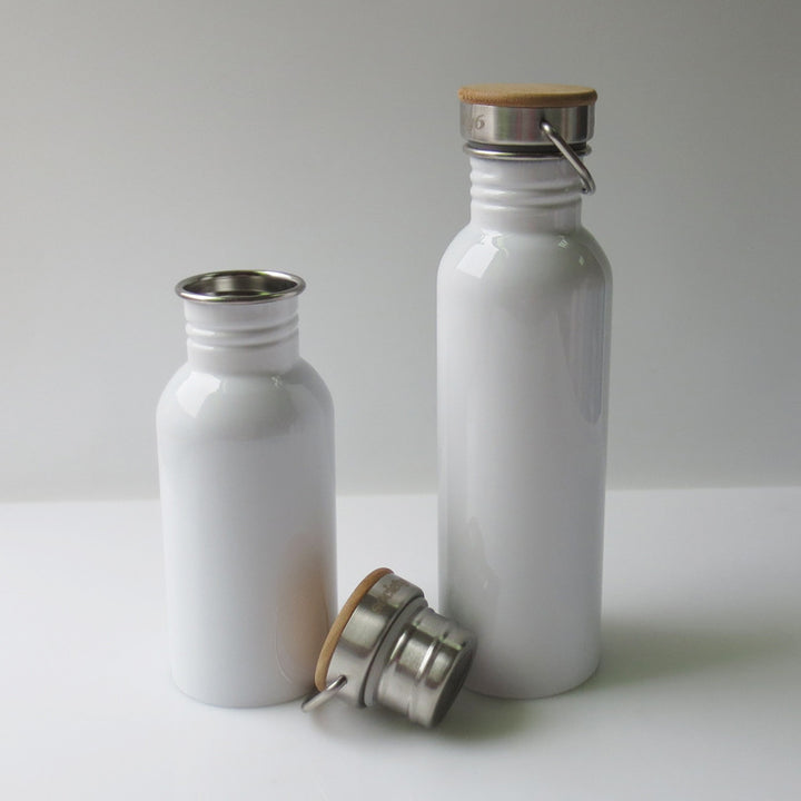 Ladies Elegant Stainless Steel Drinking Bottle with Sustainable Wood Cap Bowlift