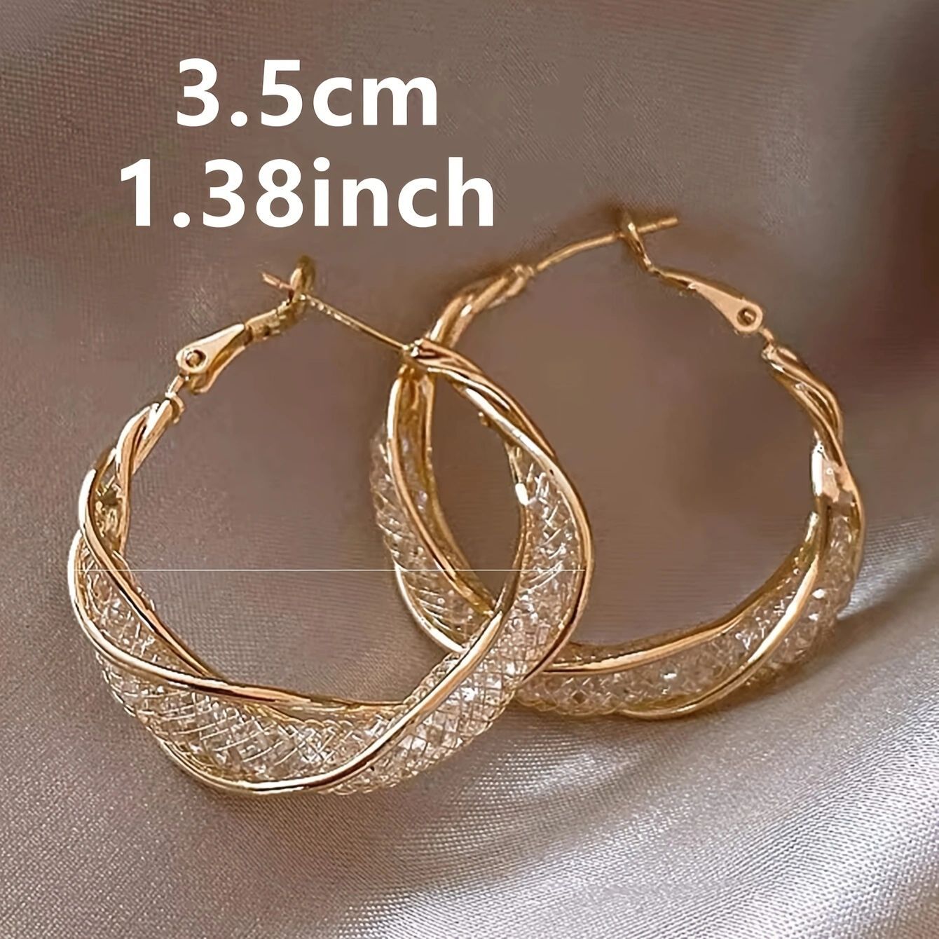 BowLift | Elegant Gold Colored Twisted Hoop Earrings with Mesh Pattern