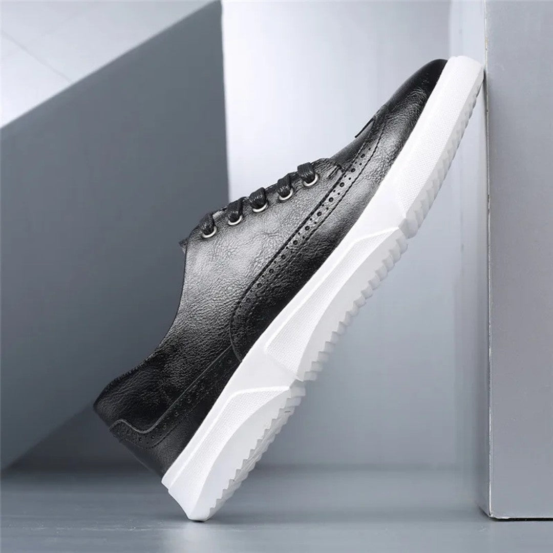 Leather Brogue Sneakers with Rubber Sole