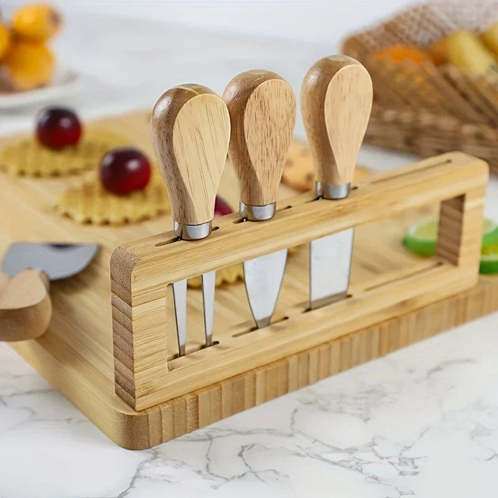 Wood cheese board with knife and fork – Elegant serving board for kitchen or dining room Bowlift