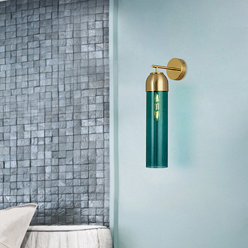 BowLift | Modernist Tubular Wall Light Cream/Green Glass 1 Head Living Room Wall Lighting with Metal Arm