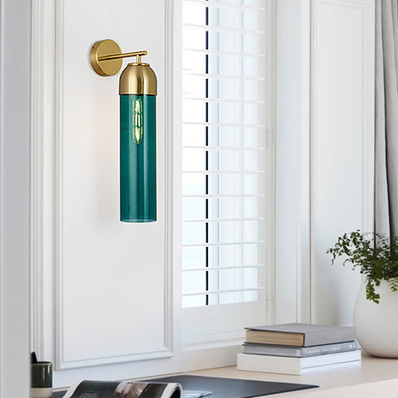 BowLift | Modernist Tubular Wall Light Cream/Green Glass 1 Head Living Room Wall Lighting with Metal Arm