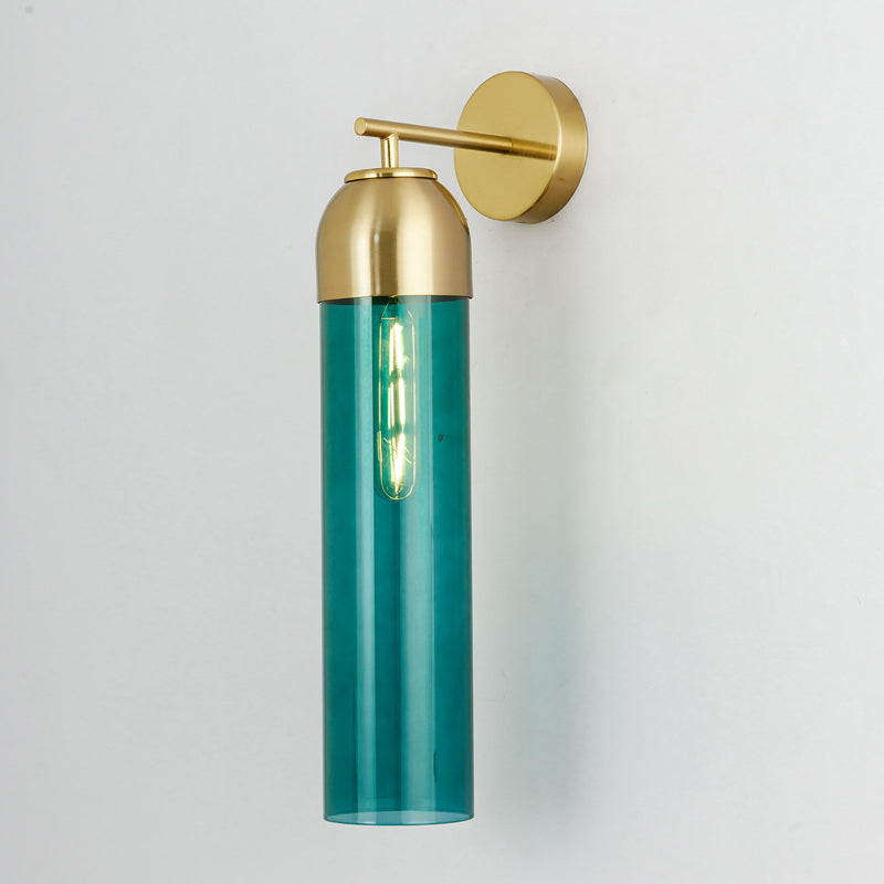 BowLift | Modernist Tubular Wall Light Cream/Green Glass 1 Head Living Room Wall Lighting with Metal Arm